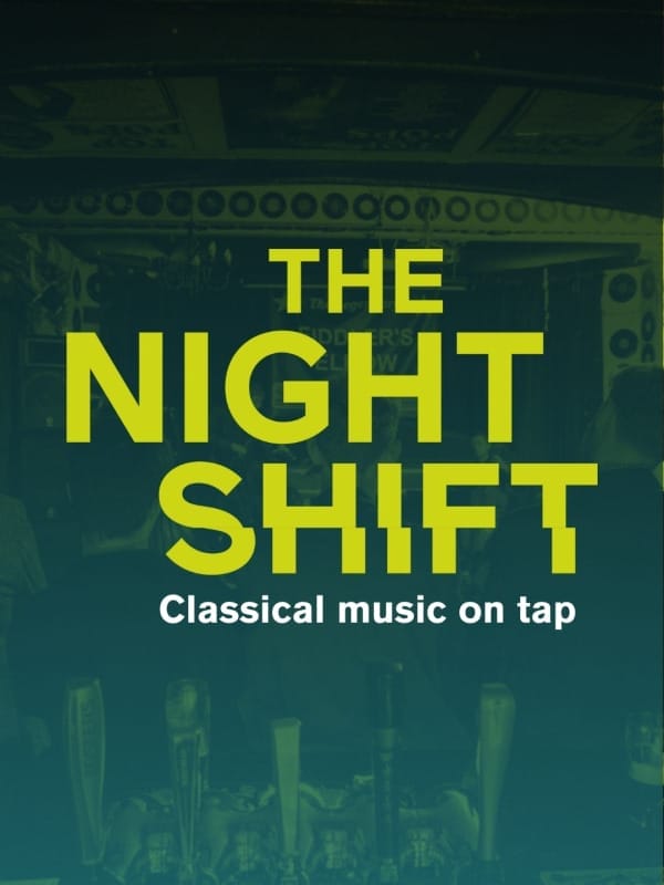 the words THE NIGHT SHIFT over a picture of a pub (The Fiiddler's Elbow)