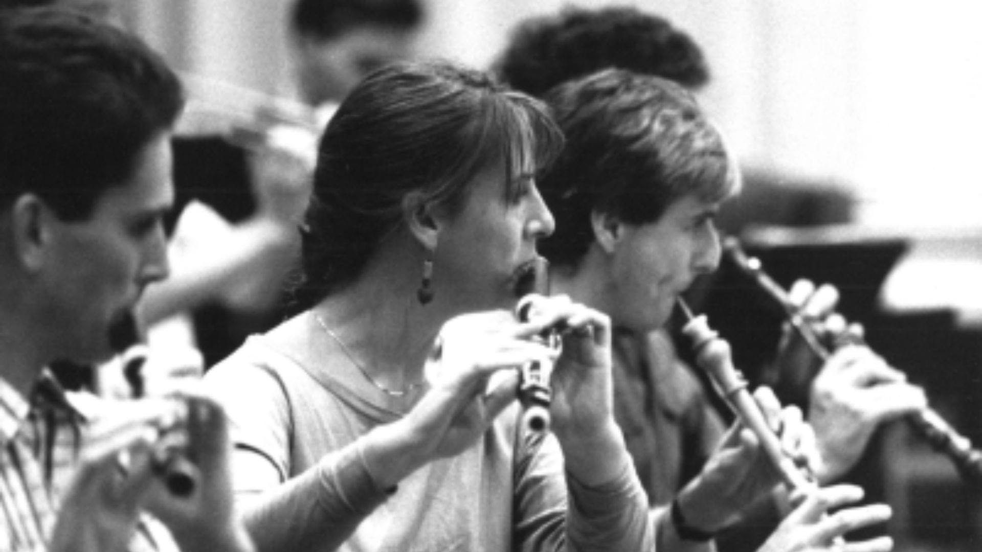 A historical photo of the OAE's principal flute, Lisa Beznosiuk